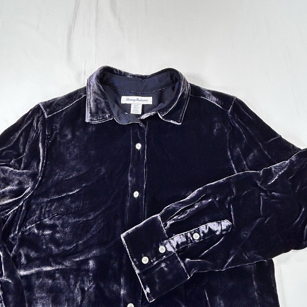 Tommy Bahama Velvet Navy Tunic Buttoned Small Shirt Women's $225 Casual Blouse